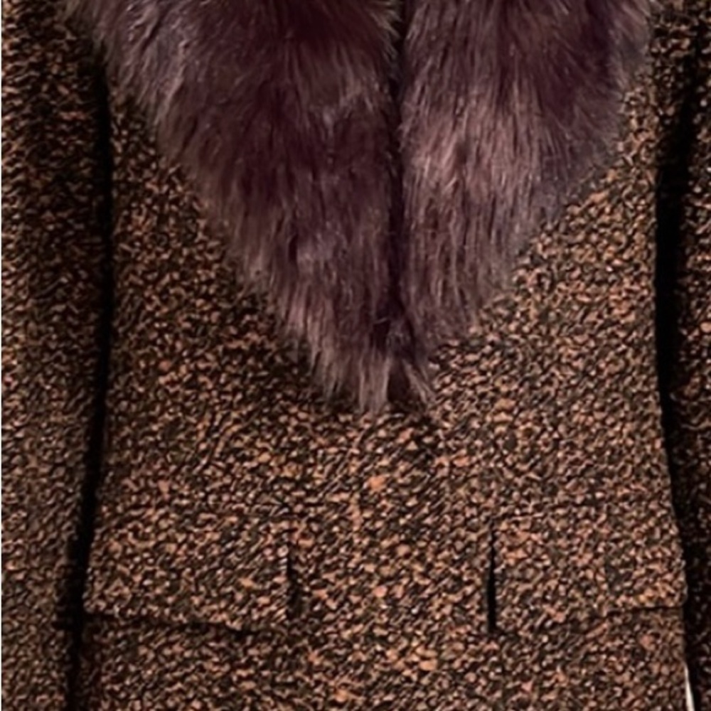 WHBM black and tan marbled coat w black faux fur color NWOT - Picture 8 of 8